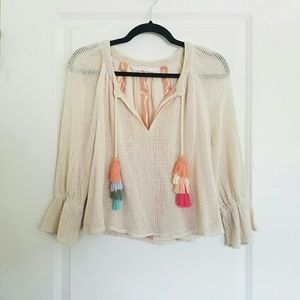 Zara Trafaluc Tassel Tie Blouse
